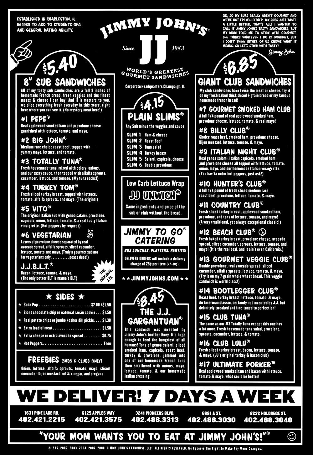 Jimmy John's Delivery Menu With Prices Lincoln NE Provided by