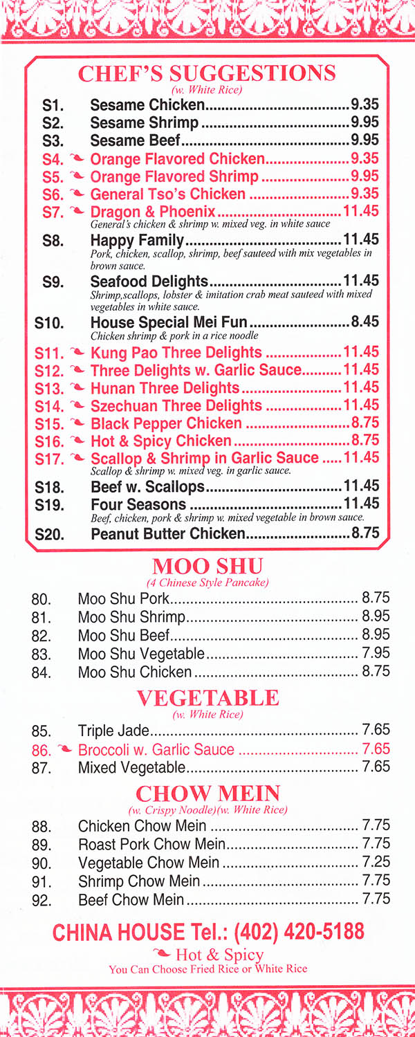 China House Menu Order Online Delivery Lincoln NE City Wide 