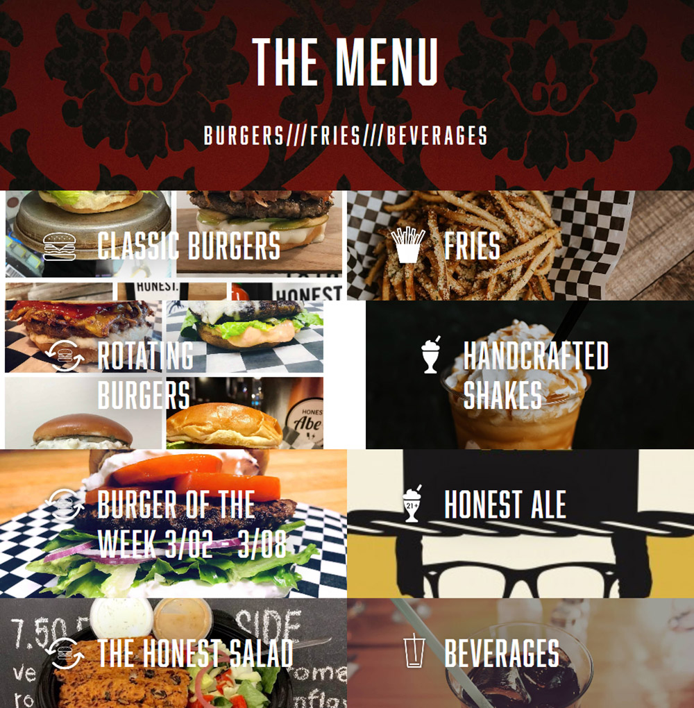 Honest Abe's Downtown Menu