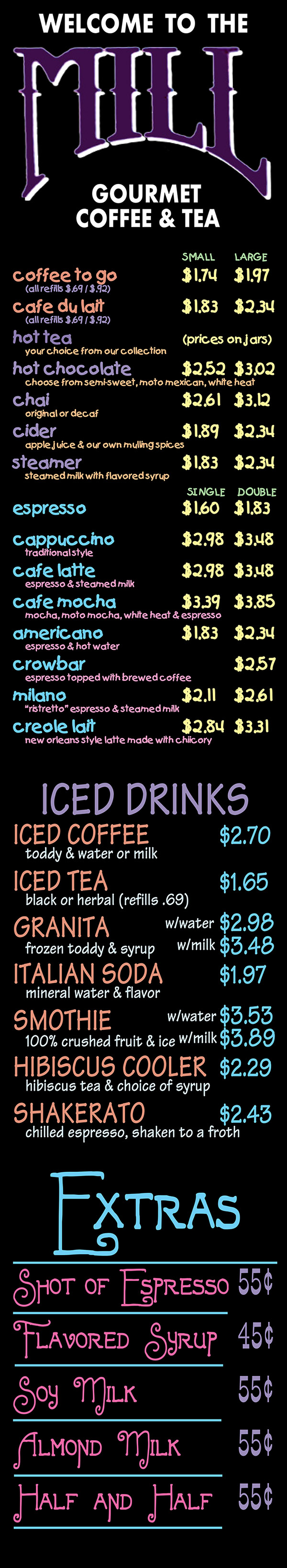 The Mill - Coffee & Tea Menu - Lincoln Nebraska - Page 1